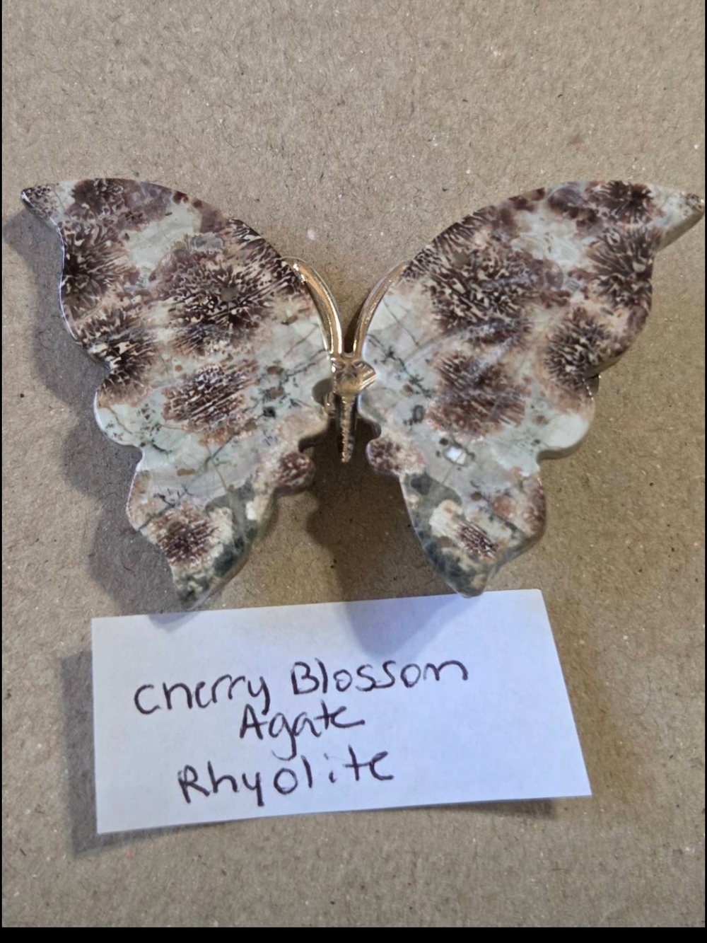Cherry Blossom Agate/Rhyolite Butterfly Clip-Brooch-Hair Accessory-Decor-Carving